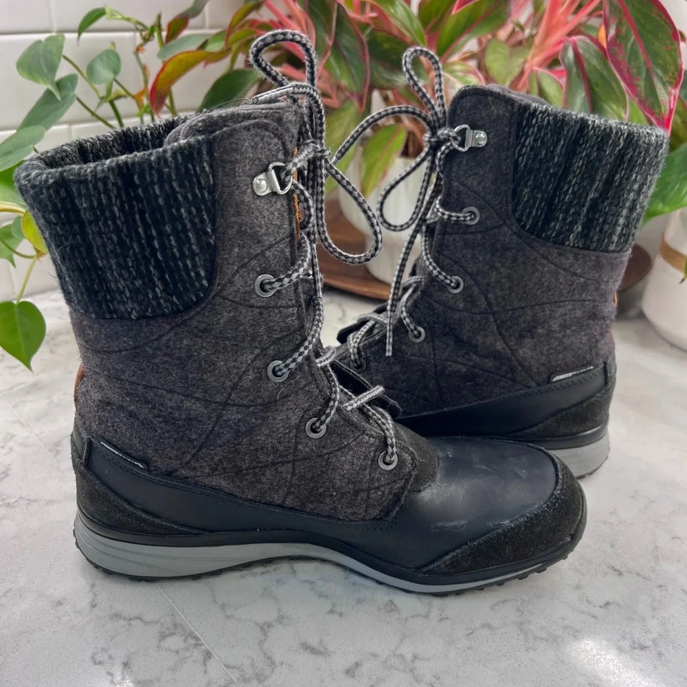 Salomon Hime Winter Boots Womens 8 Grey Black Felt Knit Cuff 361707